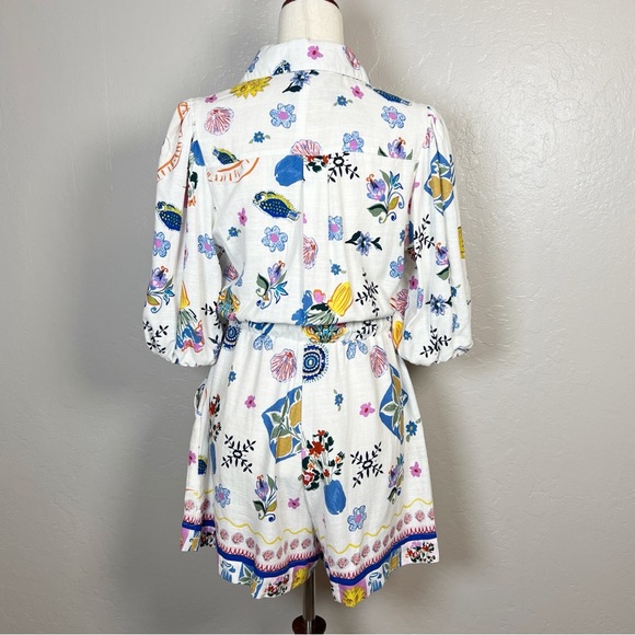 LABEL OF LOVE Women’s Size M White Euro Summer Portofino Linen Playsuit Romper - Picture 3 of 13